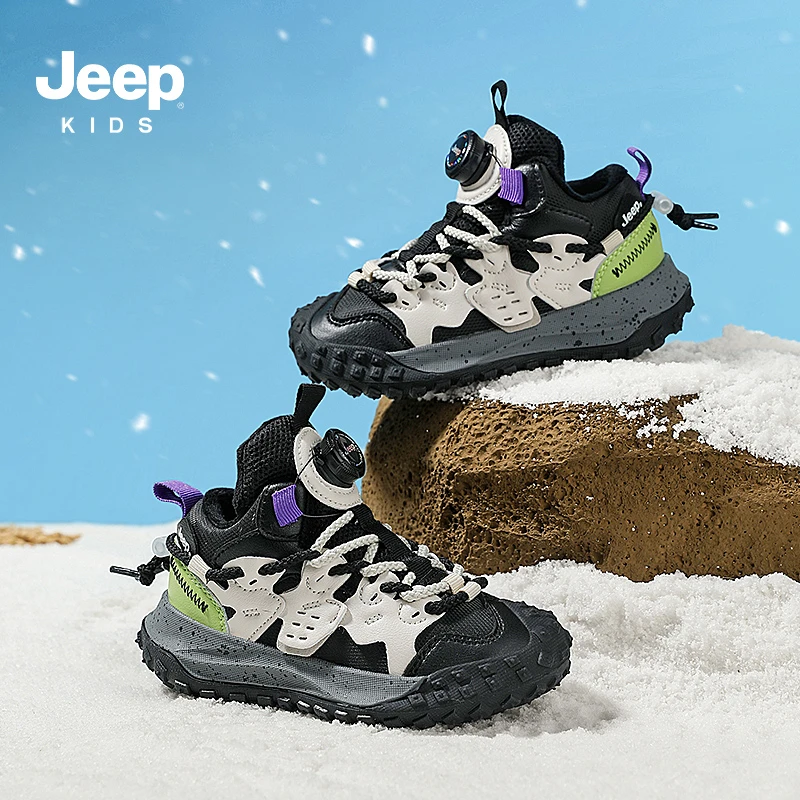 JEEP/吉普男童运动鞋新款儿童跑步鞋男童鞋子秋冬加绒老爹鞋轻便