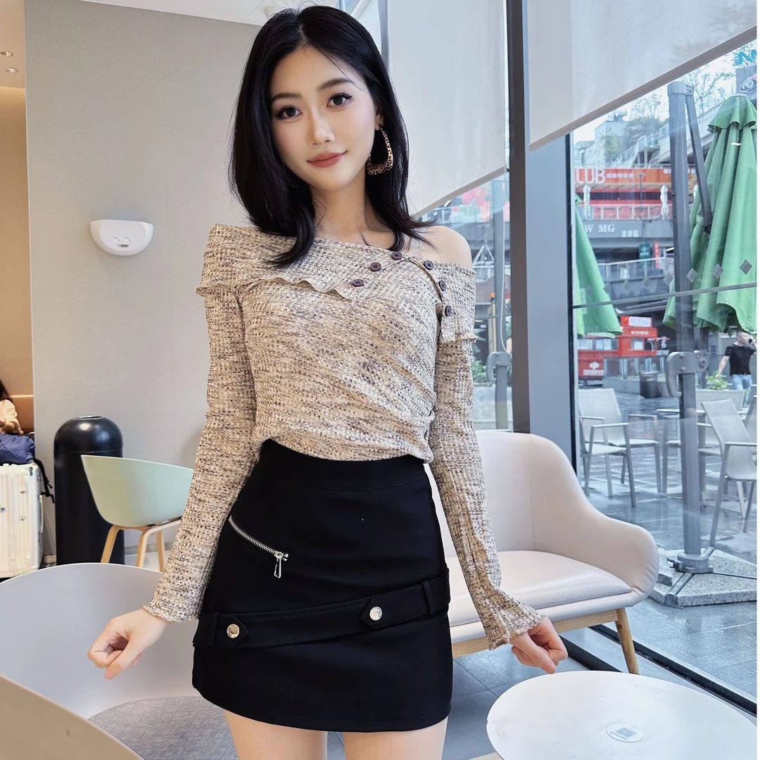 装饰假腰带拉链小A包裙韩版新洋气新款显高显瘦半身黑色短裙女