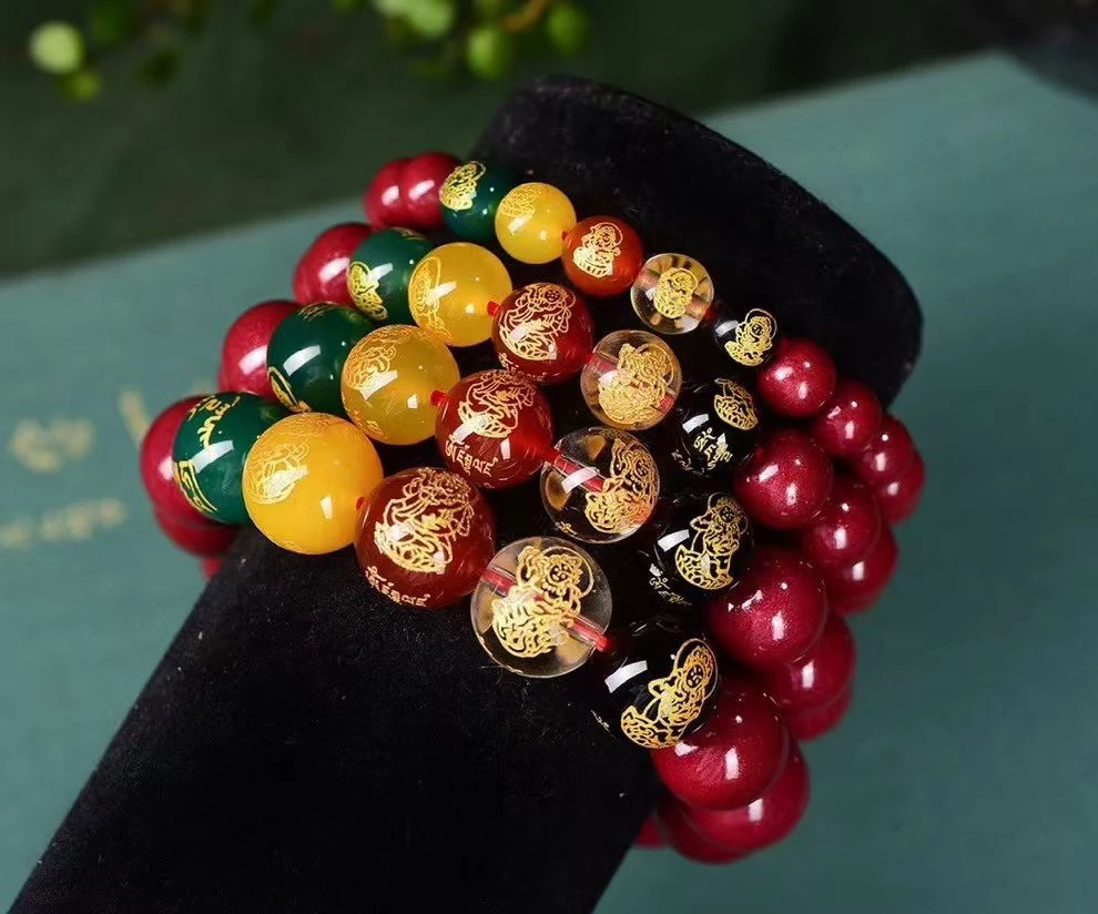 含辰砂工艺品辰砂 紫金砂-时尚款五彩珠朱砂手链男女同款