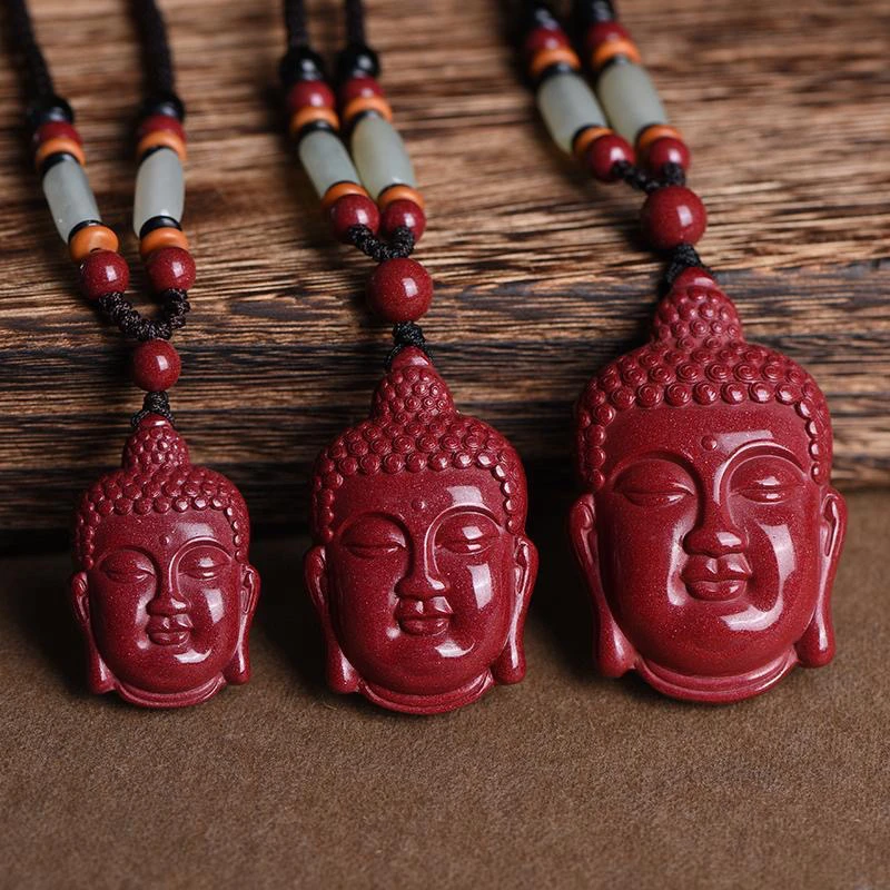 含辰砂工艺品高含量紫金朱砂大佛头吊坠释迦牟尼女士挂件项链女