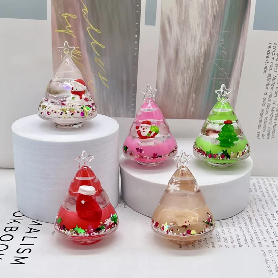 新品亚克力圣诞树圣诞老人雪人入油流沙瓶钥匙扣挂件摆件