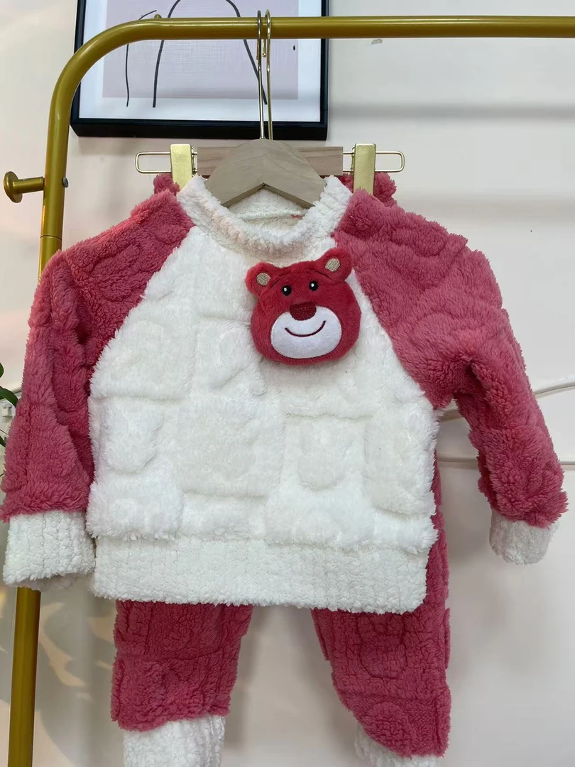 （糖果色系）秋冬季儿童加绒加厚可爱公仔卡通款套头家居服睡衣