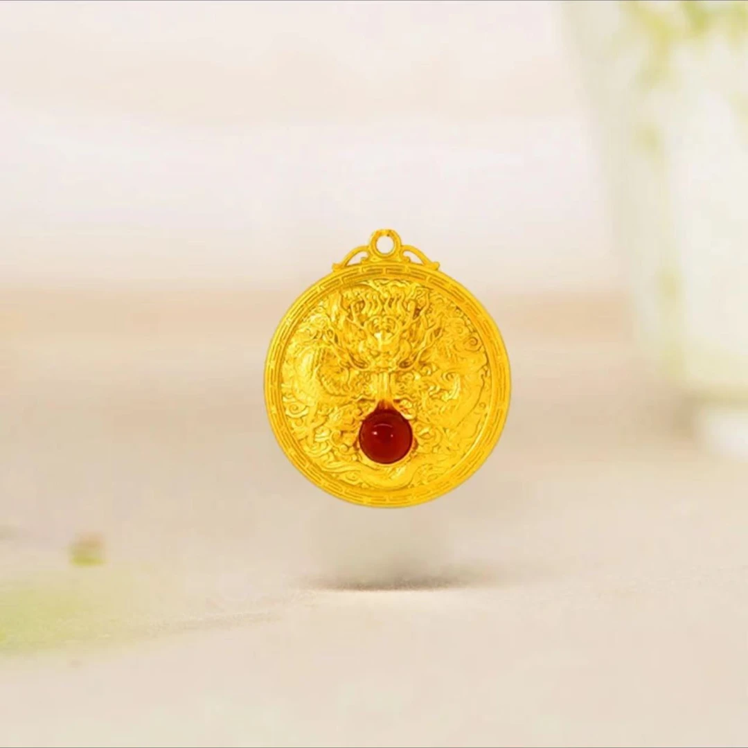 合成（培育）红宝石【喜喜】真龙天子培育红宝石合金镶嵌吊坠赠珠链