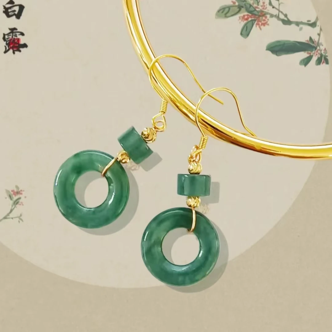 【喜喜专属】缅甸翡翠A货圆型镶嵌重匠s925银耳环