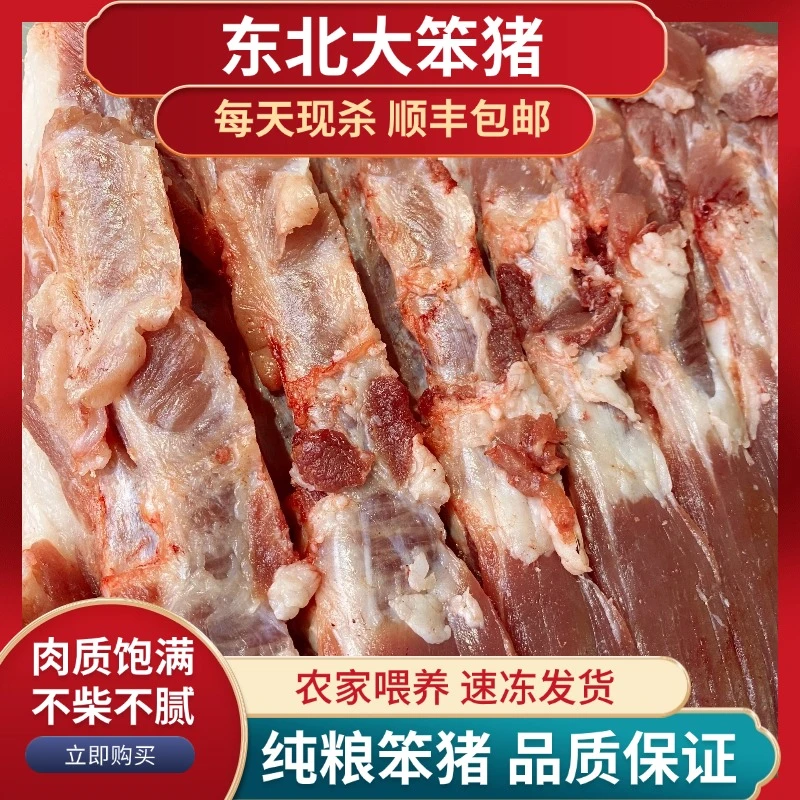 东北粮食猪下五花带排骨肉3分肥7分瘦3斤5斤顺丰包邮