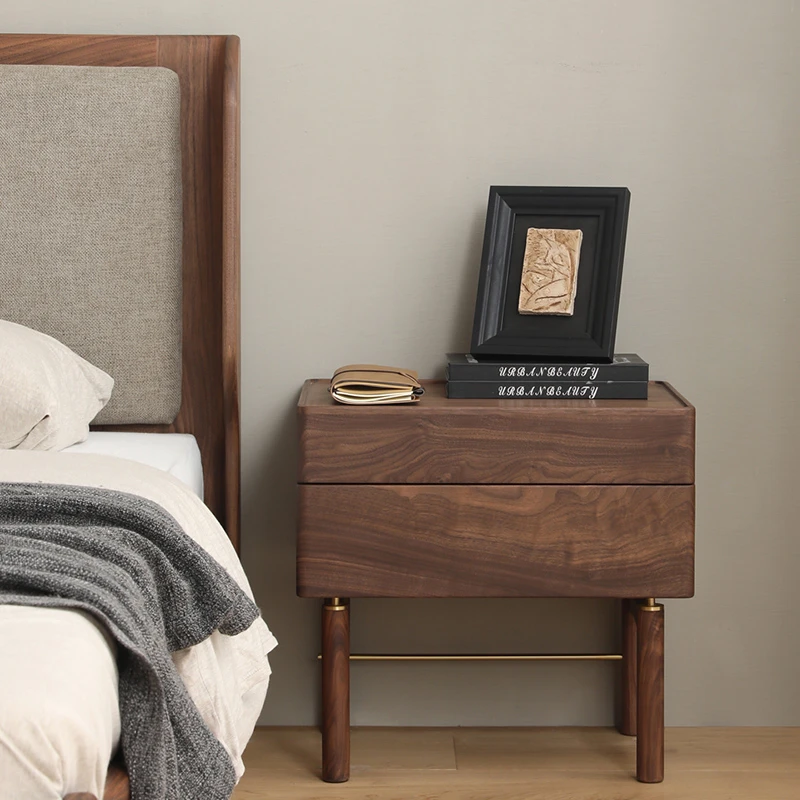 睦木家 黑胡桃木床头柜实木樱桃现代简约柜子卧室日式ins轻奢北欧