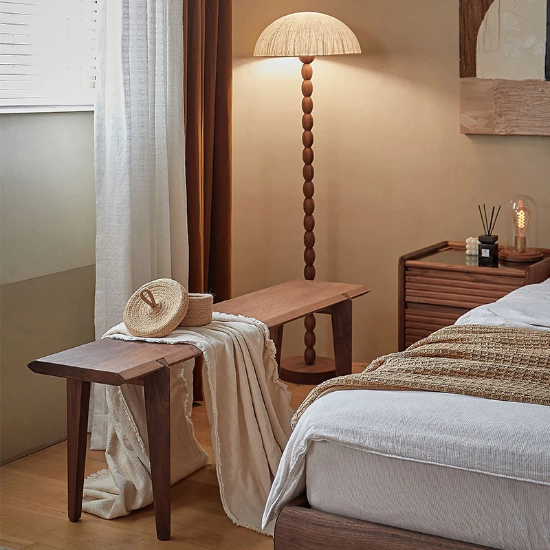 睦木家北欧实木长条凳轻奢餐椅餐桌凳换鞋凳床尾凳黑胡桃现代简约