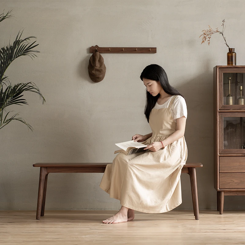 黑胡桃木凳北欧简约长餐凳 简约宽板凳 实木办公长凳