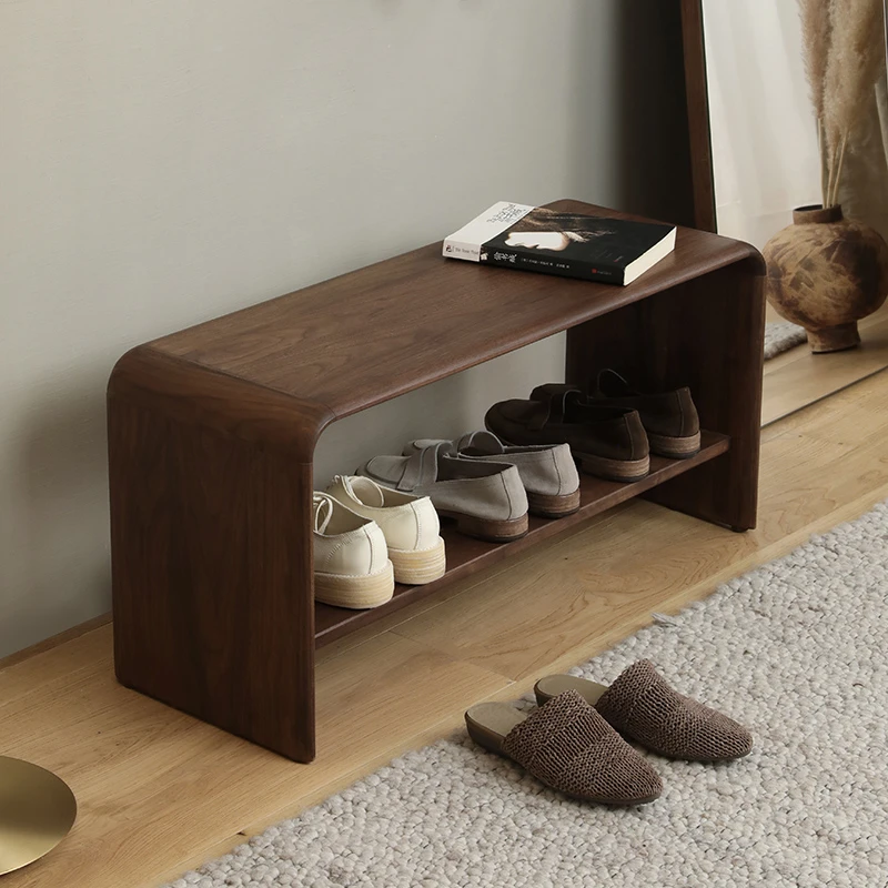 北欧现代简约框架实木设计经济型换鞋凳黑胡桃木玄关凳子客厅椅子