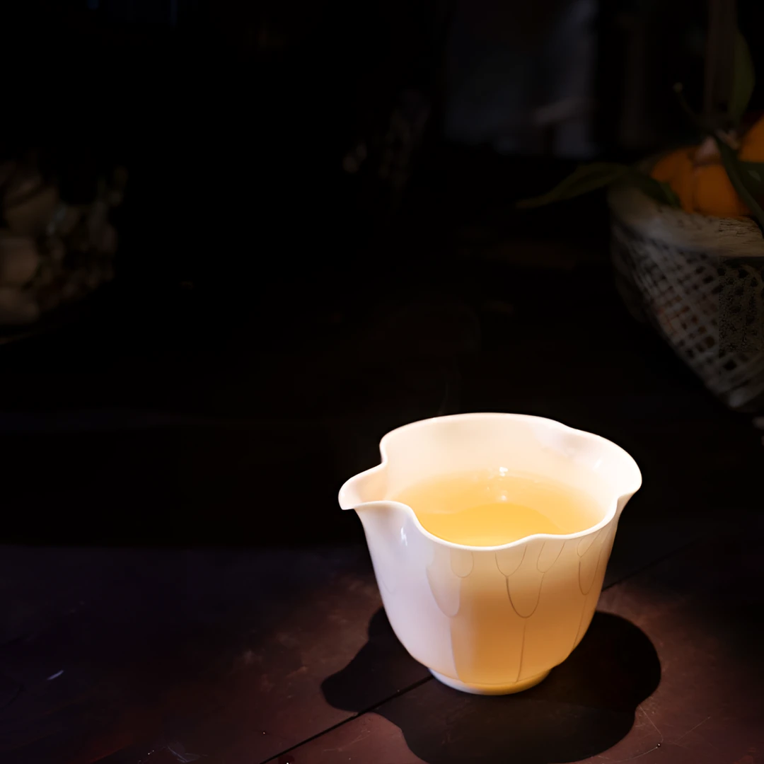 丁水山房白瓷荷叶公杯170cc大容量手工仿古中式简约陶瓷茶海分茶