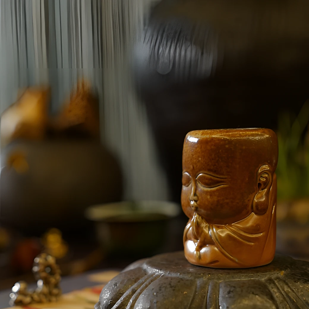 郑弘柴烧手工和尚盖置陶泥金色火痕茶台置物可把玩陶瓷摆件