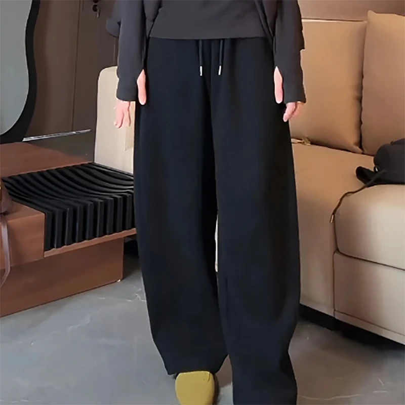 【周周家专属】秋冬加绒加厚运动裤2024新款女高腰卫裤垂感阔腿裤w