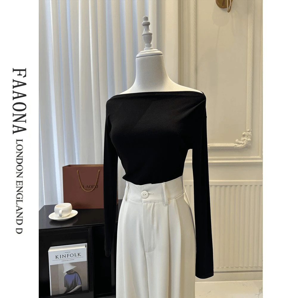 一字领斜肩上衣打底衫女早秋高级感内搭2025新款设计感修身显瘦