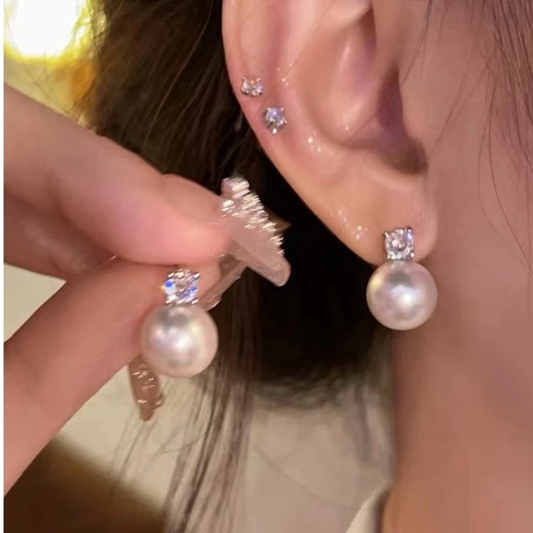 非金属仿珍珠耳饰 戴妃款经典闪钻珍珠耳钉爆款轻奢高级感耳饰
