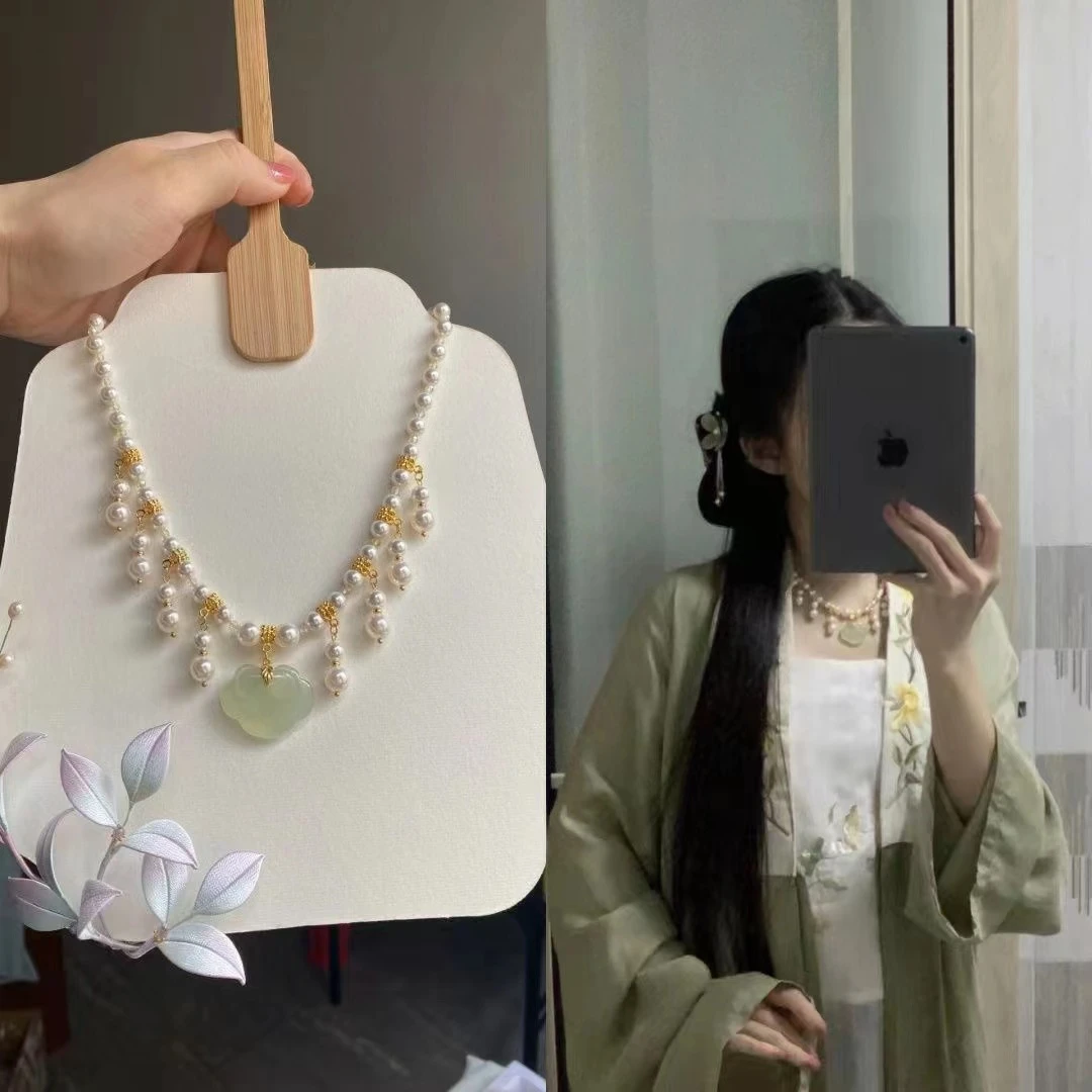 合金项链 古风汉服旗袍璎珞平安祥云锁古装琉璃项圈吊坠软璎珞