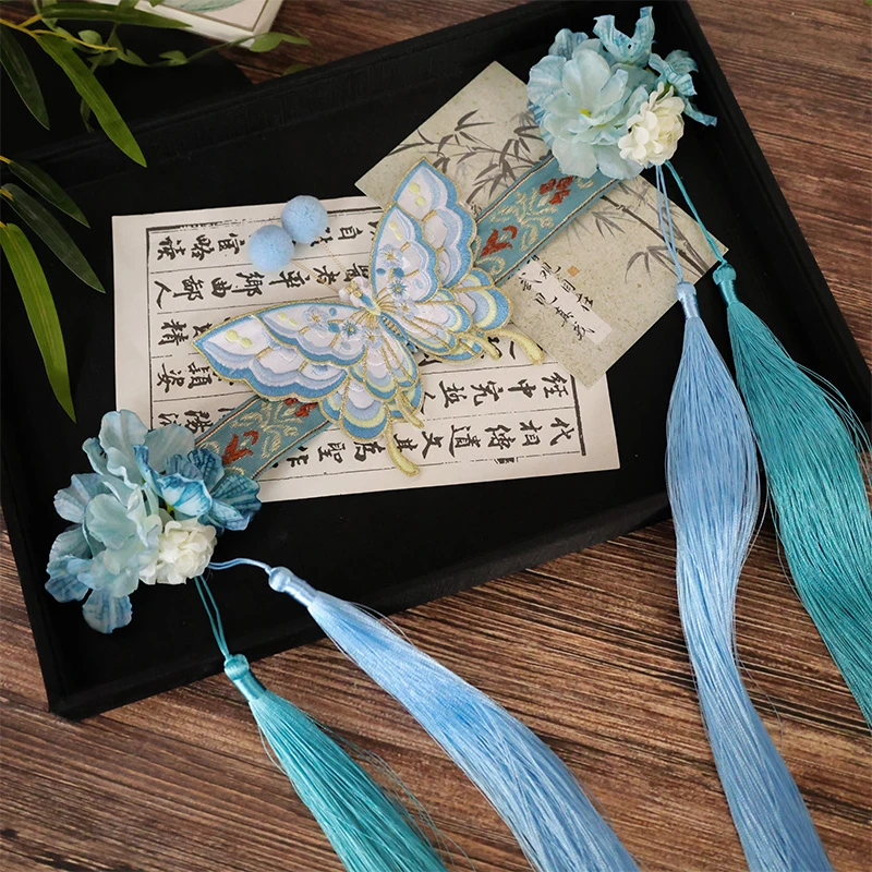 汉服头饰发带古风蝴蝶额饰发夹中国风头饰戏曲风刺绣花朵抹额配饰