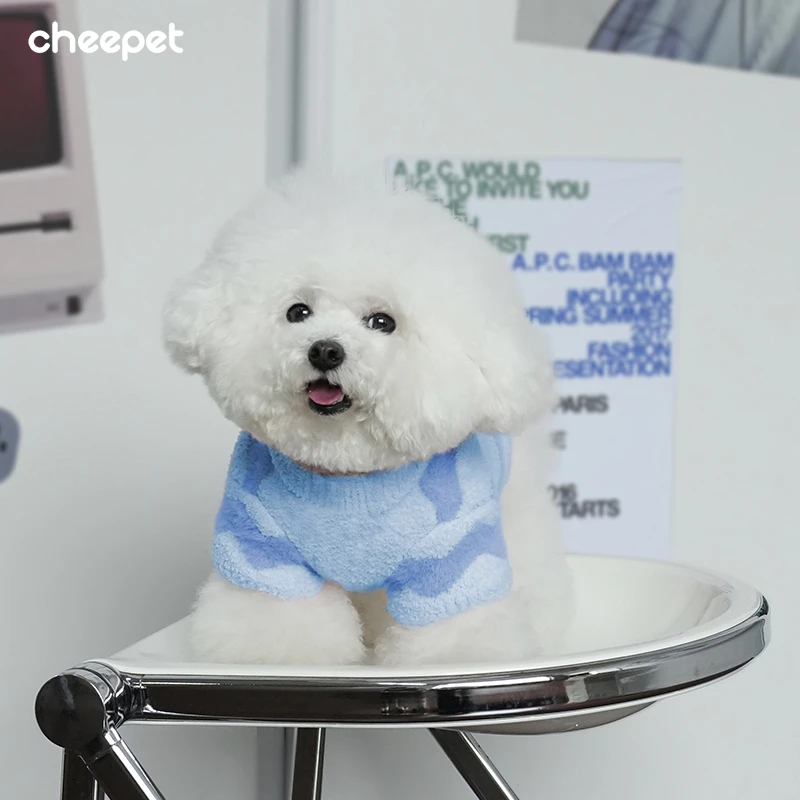 cheepet/趣派宠物秋冬保暖亲肤半边绒针织衫水波纹拼色小狗狗毛衣