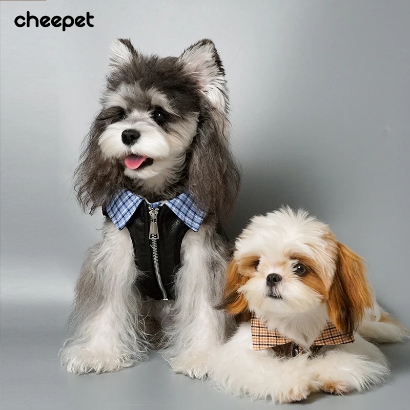 cheepet/趣派宠物秋冬衣服翻领皮衣夹克狗狗保暖加绒假两件两腿衣