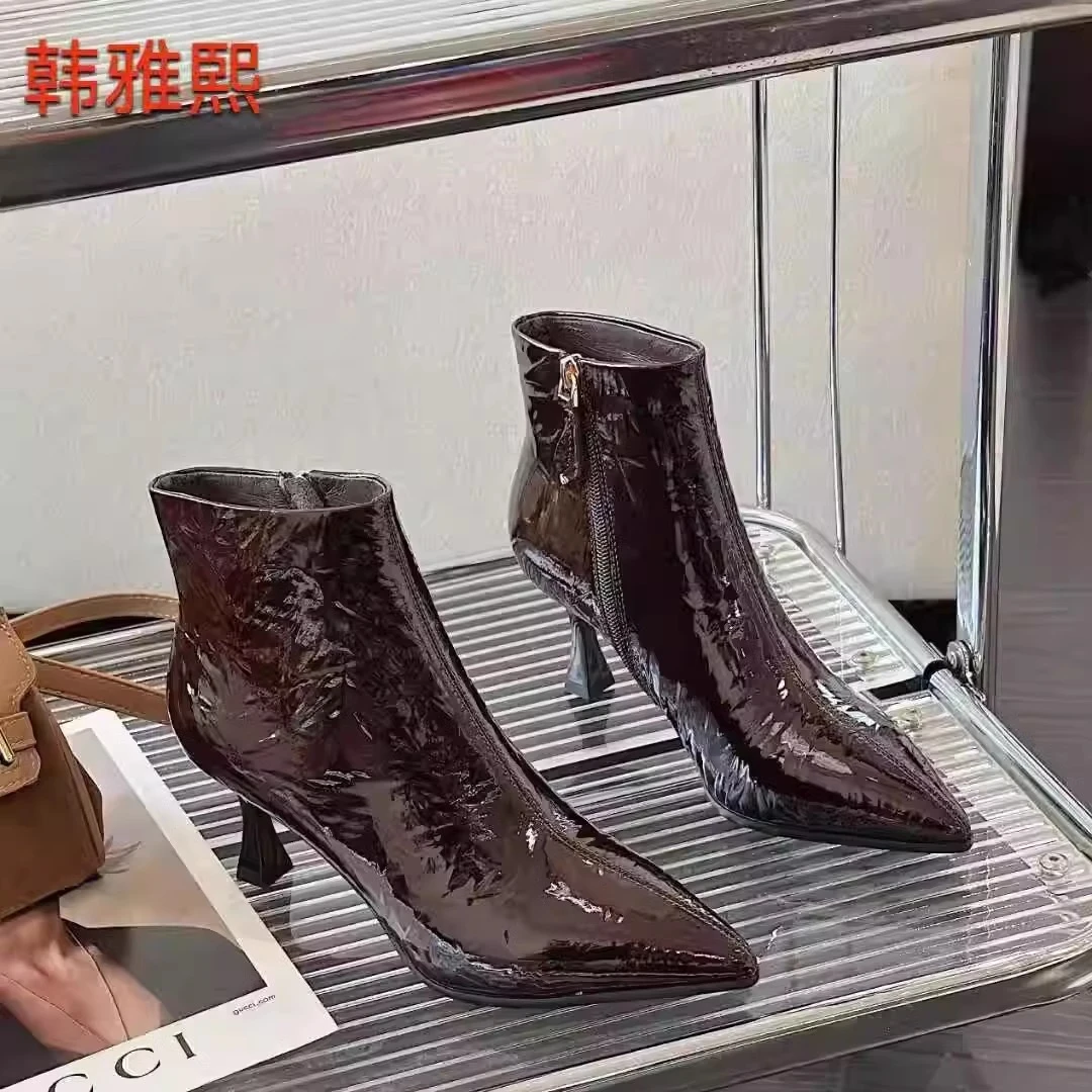 细跟牛皮短靴99636咖色