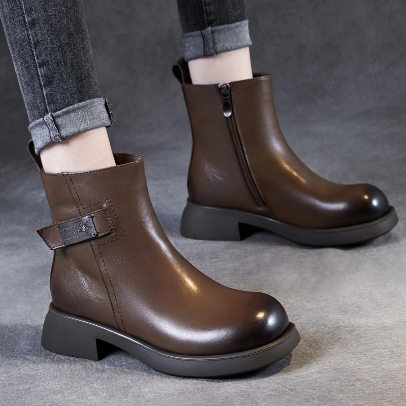 牛皮加绒短靴92682棕色棕色