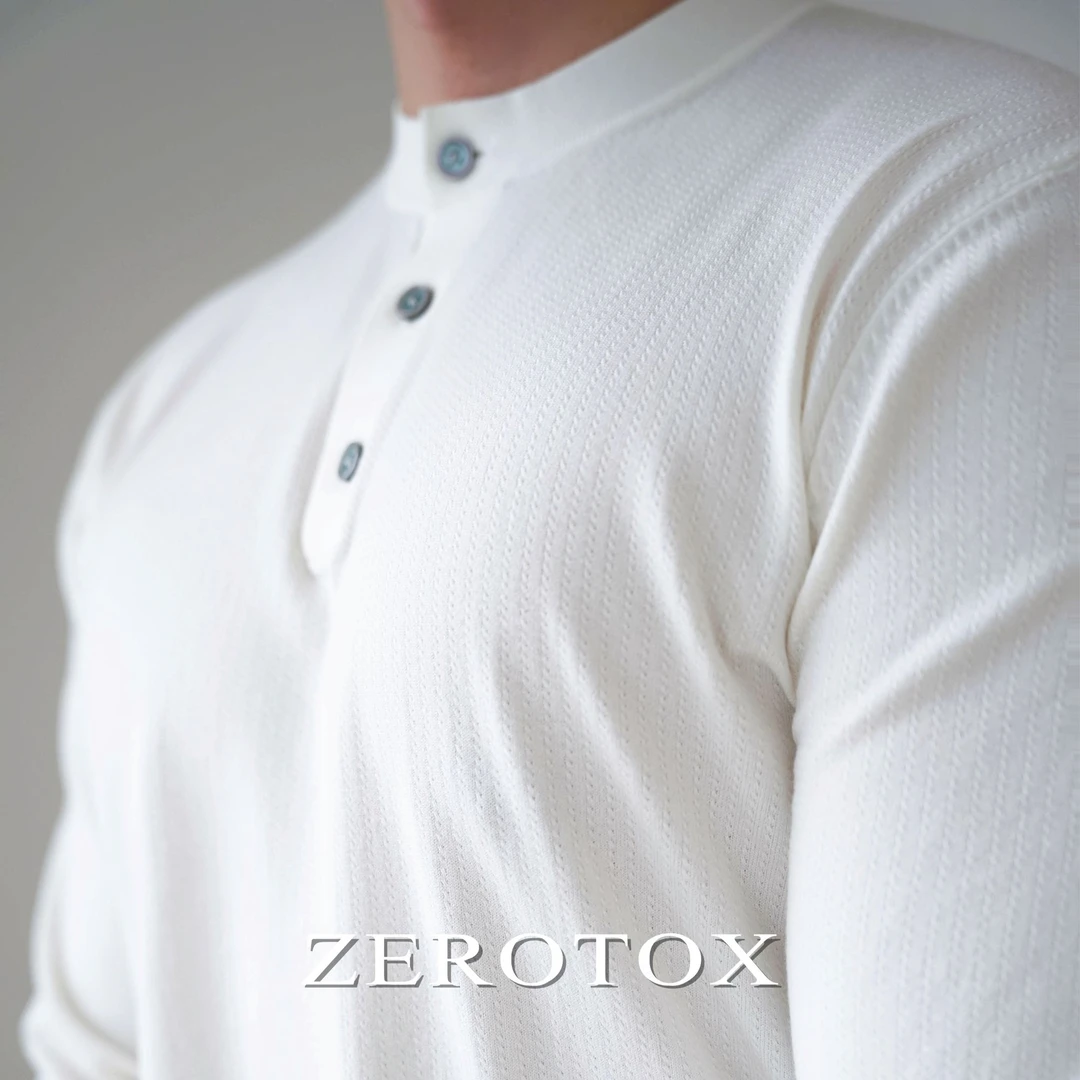 轻盈雅致 麦穗纹16针亨利领复古长袖男士百搭休闲修身简约针织衫