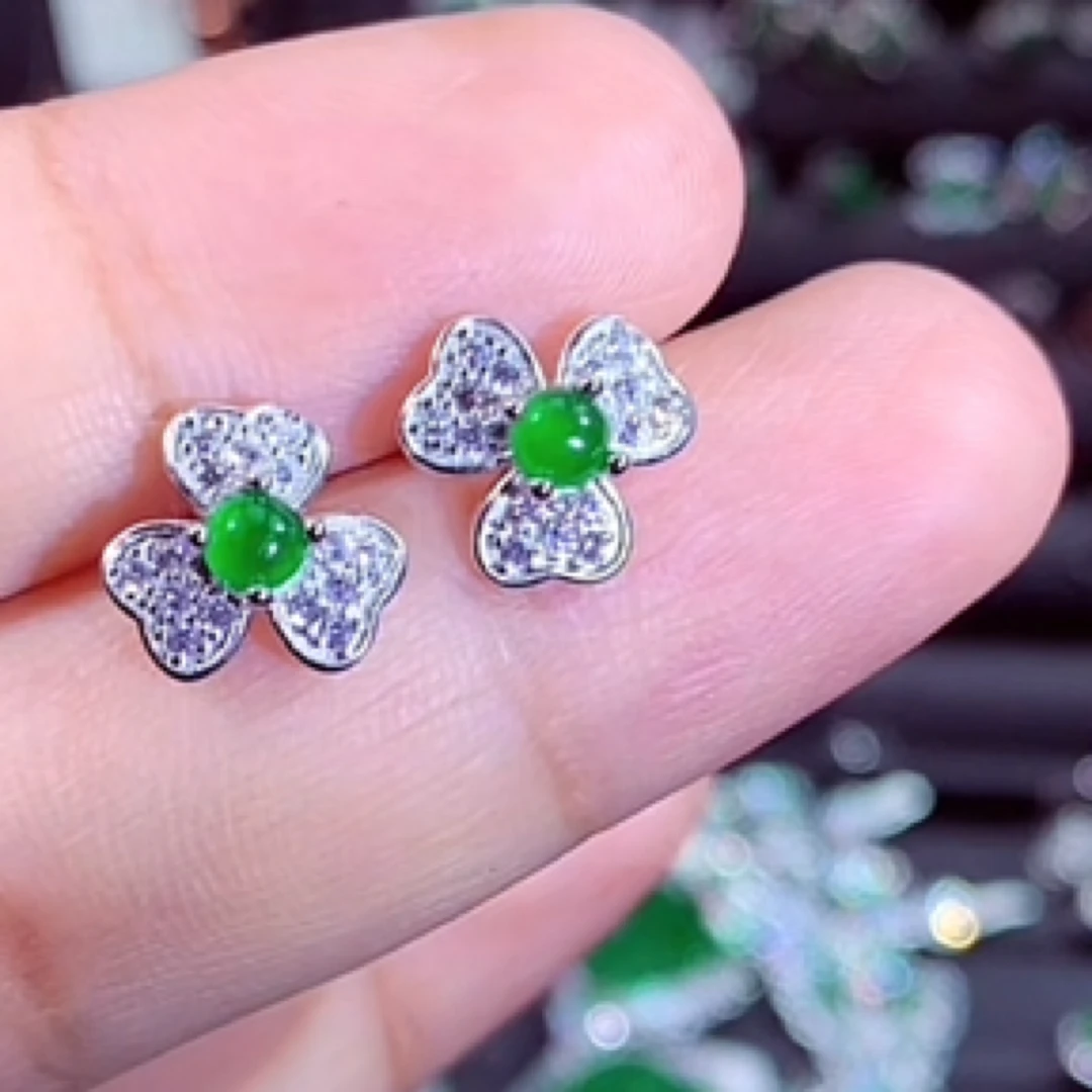 天然翡翠a货耳钉