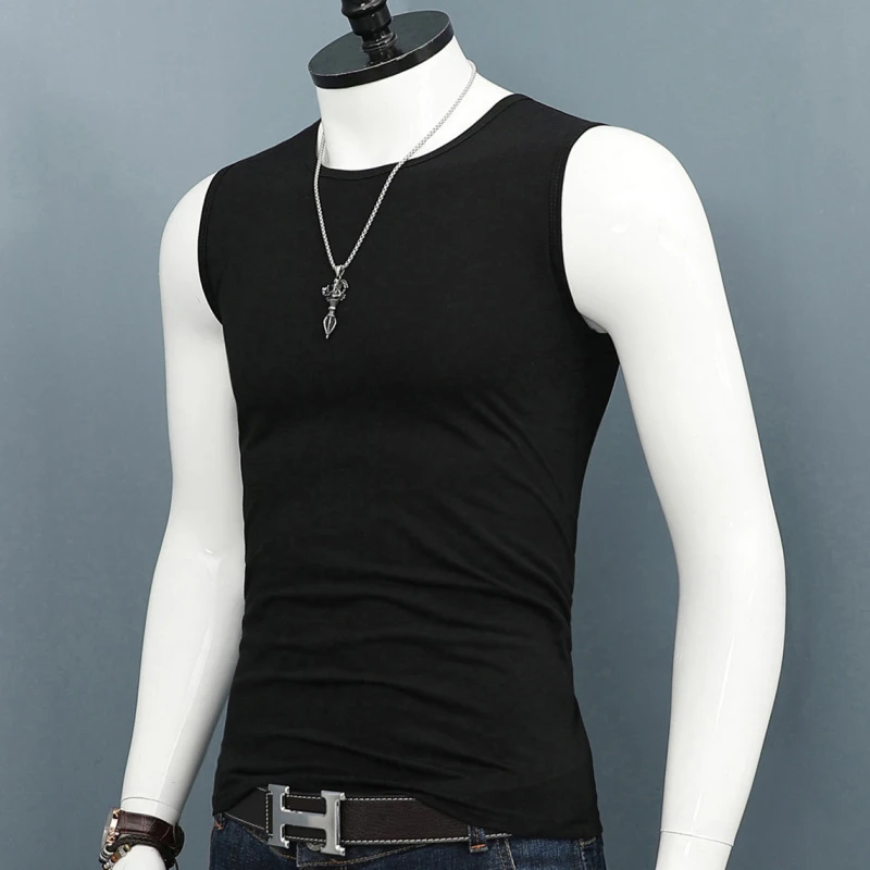 背心男夏季紧身弹力宽肩无袖t恤衫男士健身运动坎肩修身型打底衫