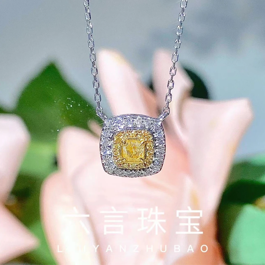 【六言精选】黄钻方形项链  18k金镶嵌天然钻石
