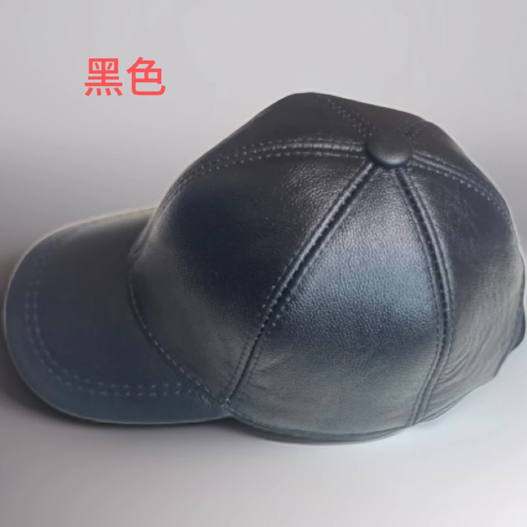 秋冬季真皮牛皮棒球帽男士保暖鸭舌帽中老年休闲帽子