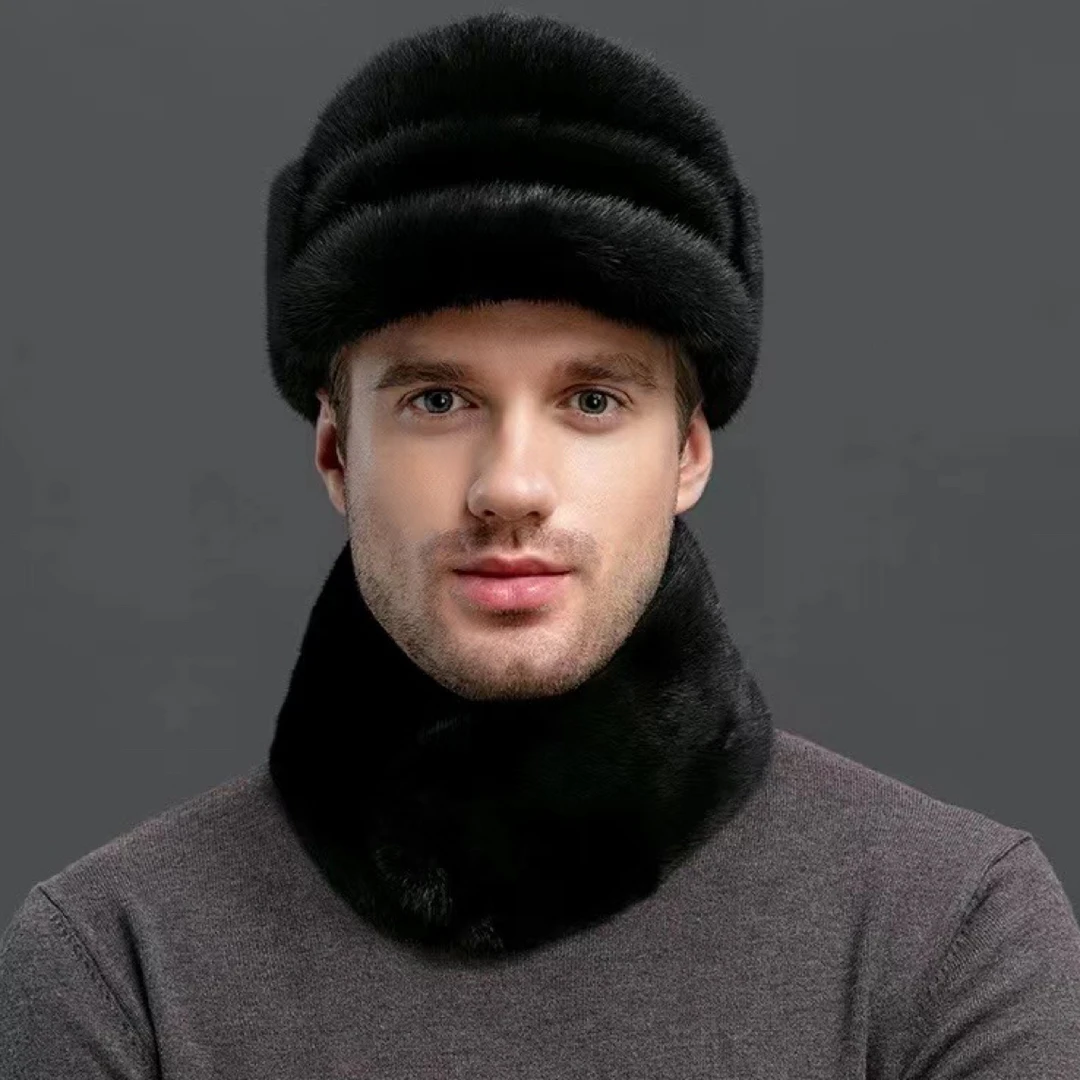 水貂雷克帽男士黑色百搭时尚爸爸帽子中老年秋冬季保暖帽