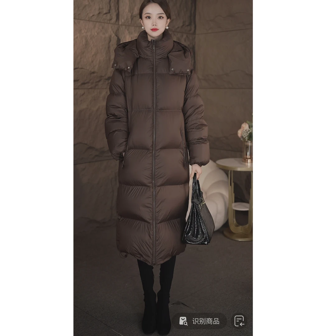 冬季新款羽绒服女中长款韩版修身连帽冬装保暖90白鸭羽绒外套