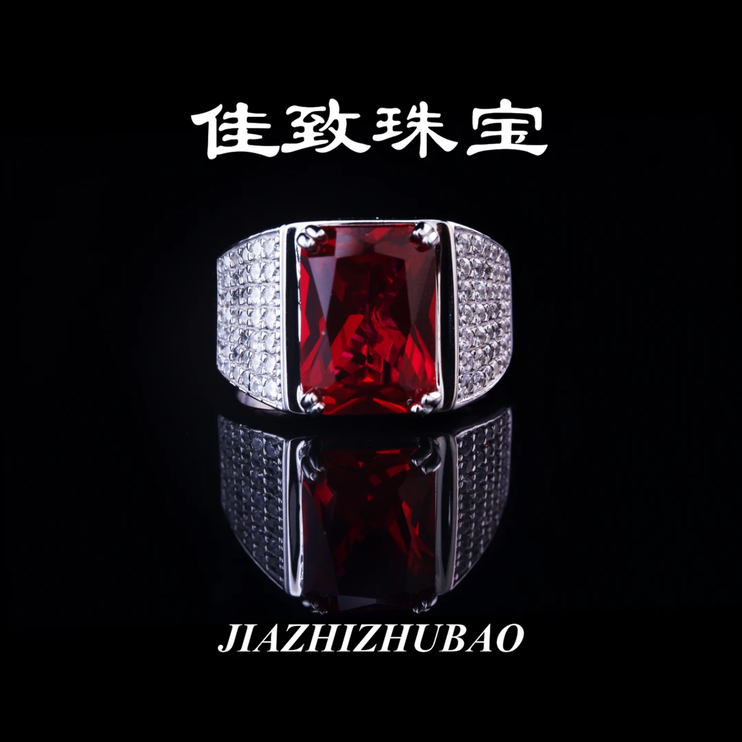 【满天星】鸽红红宝石S925银镀金壕镶高级男士戒指【B20】