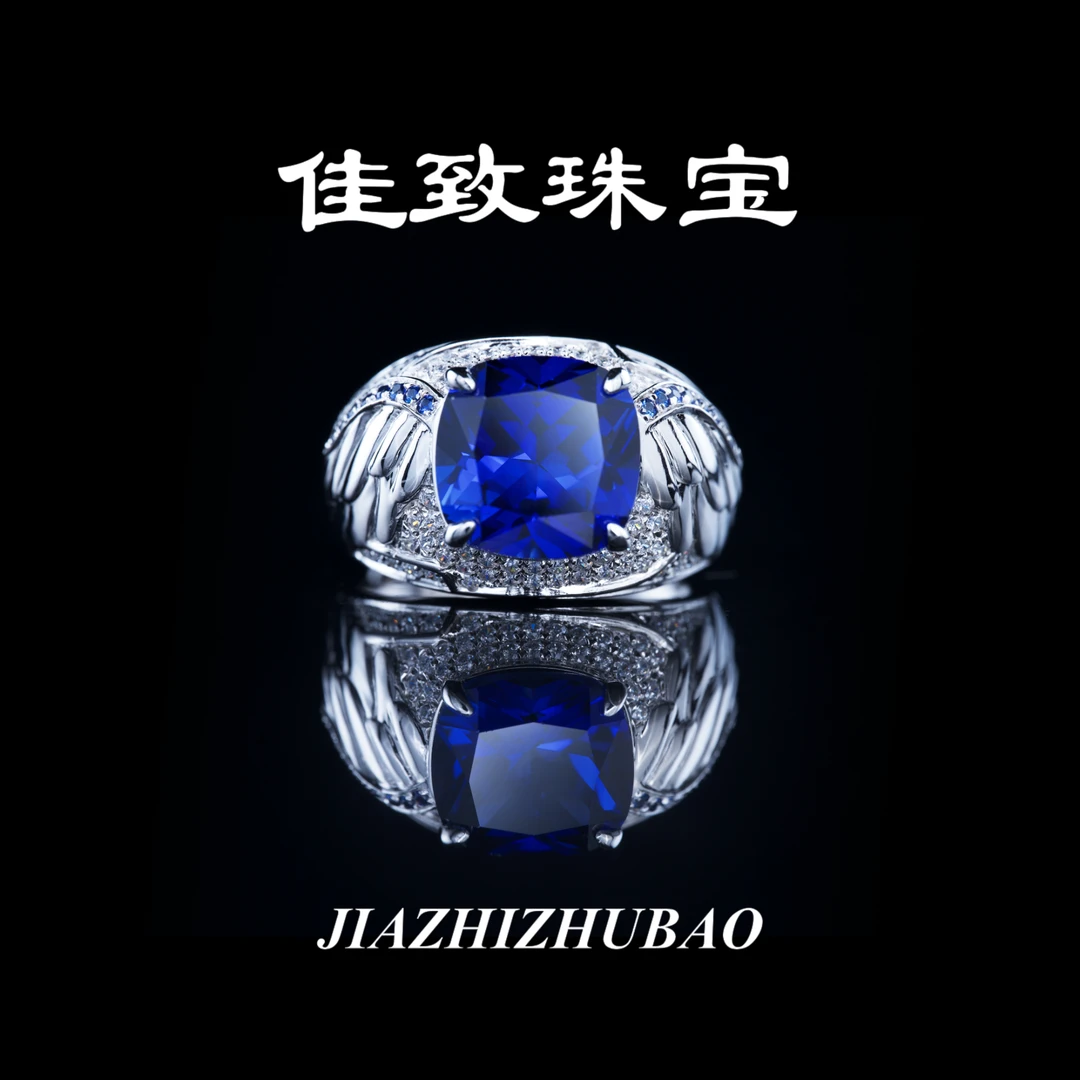 【天使之翼】斯里兰卡蓝宝石镶嵌S925银镀金时尚设计款男戒【C24】