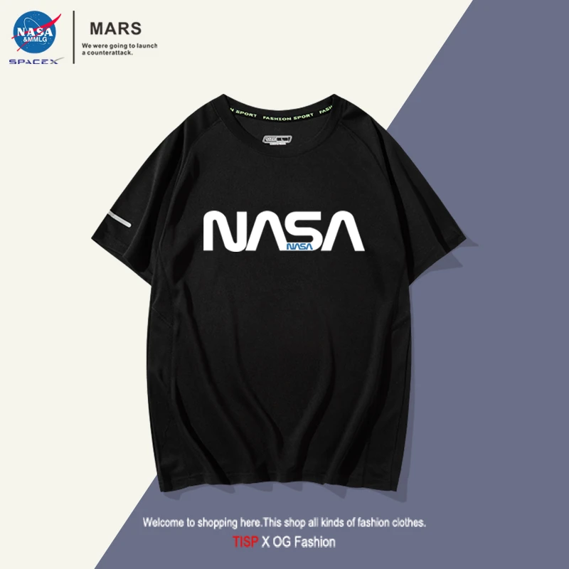 NASA高端潮牌美式速干网眼短袖夏季透气宽松运动训练健身短袖男