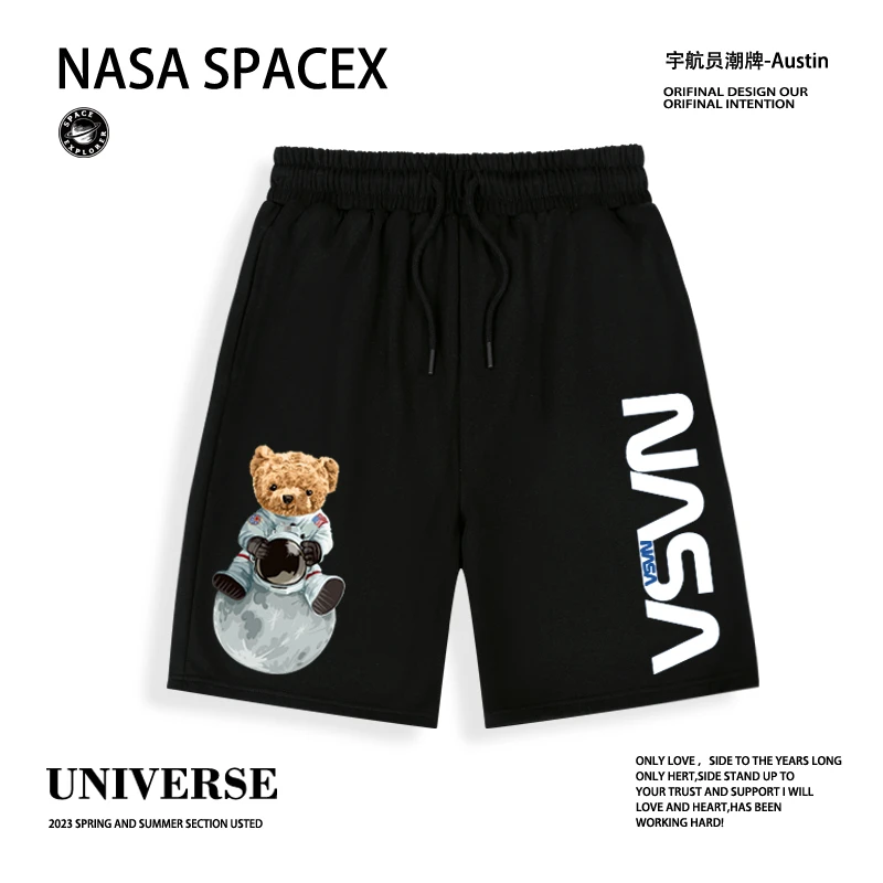 NASA新款小熊系列印花男士短裤运动时尚纯棉夏季透气裤子宽松百搭