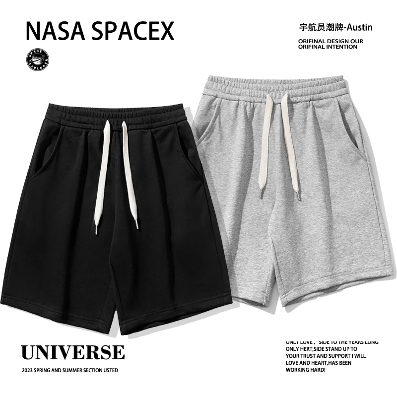 NASA美式纯棉透气夏季运动百搭时尚短裤宽松潮流纯色简约情侣短裤