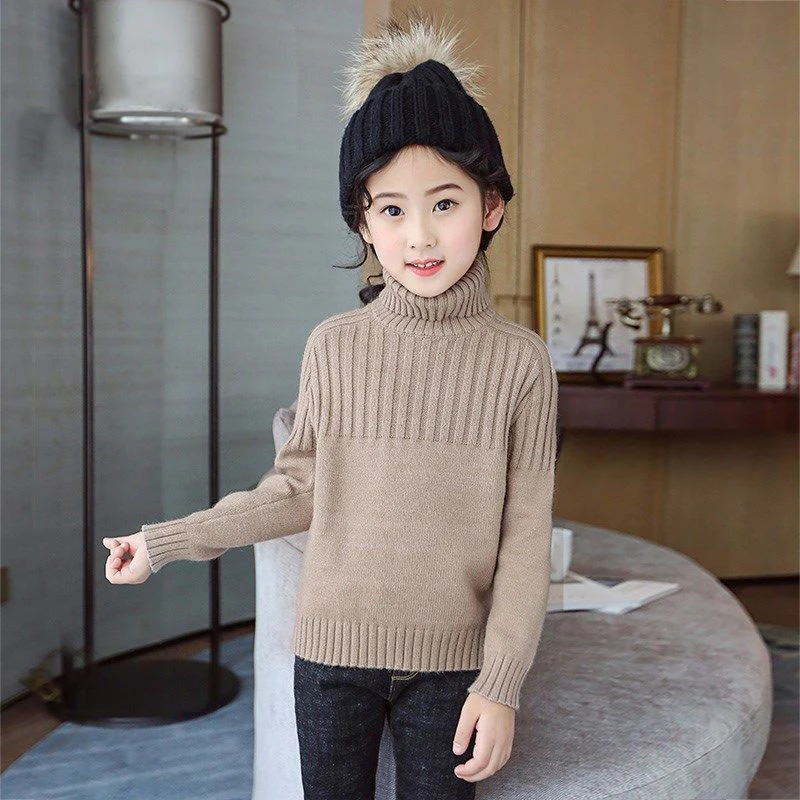 【品牌】冬季新款女童毛衣高领慵懒洋气2023秋冬新款中大童保暖打