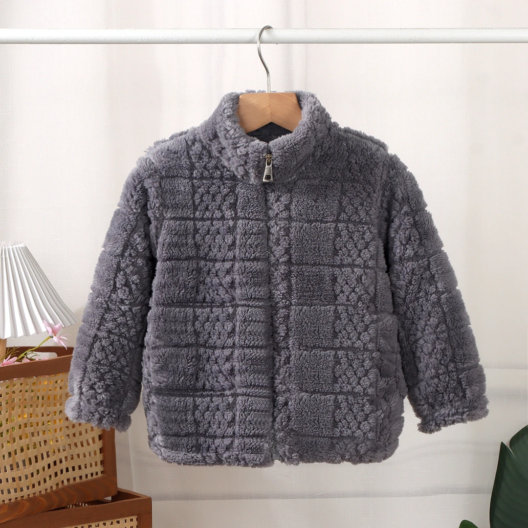 【品牌】2023新款儿童格子绒保暖外套男女童秋冬季双面泡芙绒加厚