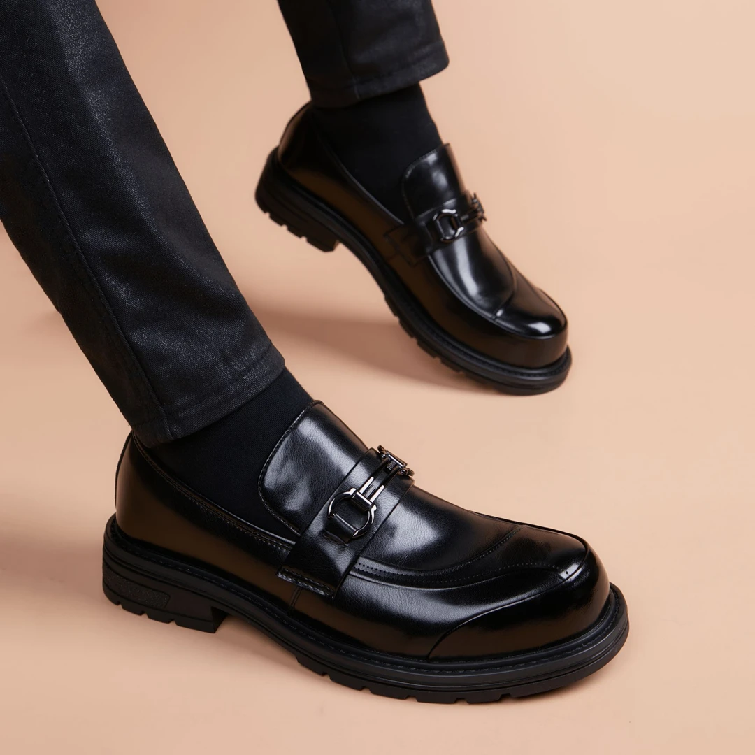 新款内增高年轻款休闲男鞋男式皮鞋懒人一脚蹬厚底英伦商务男鞋子