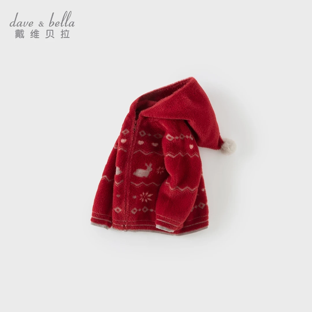 【新年款】戴维贝拉女童纺貂绒针织衫宝宝圣诞毛衣外套DB4243907