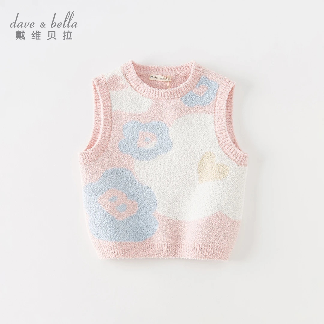 戴维贝拉秋款雪尼尔女童毛衣马甲圆领女宝宝针织背心DB4238244