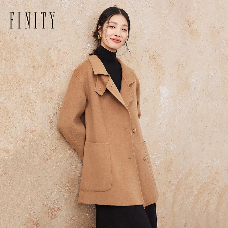 【籽言专属】FINITY 新品外套气质时尚毛呢中长款双面呢 F21X9C62D2