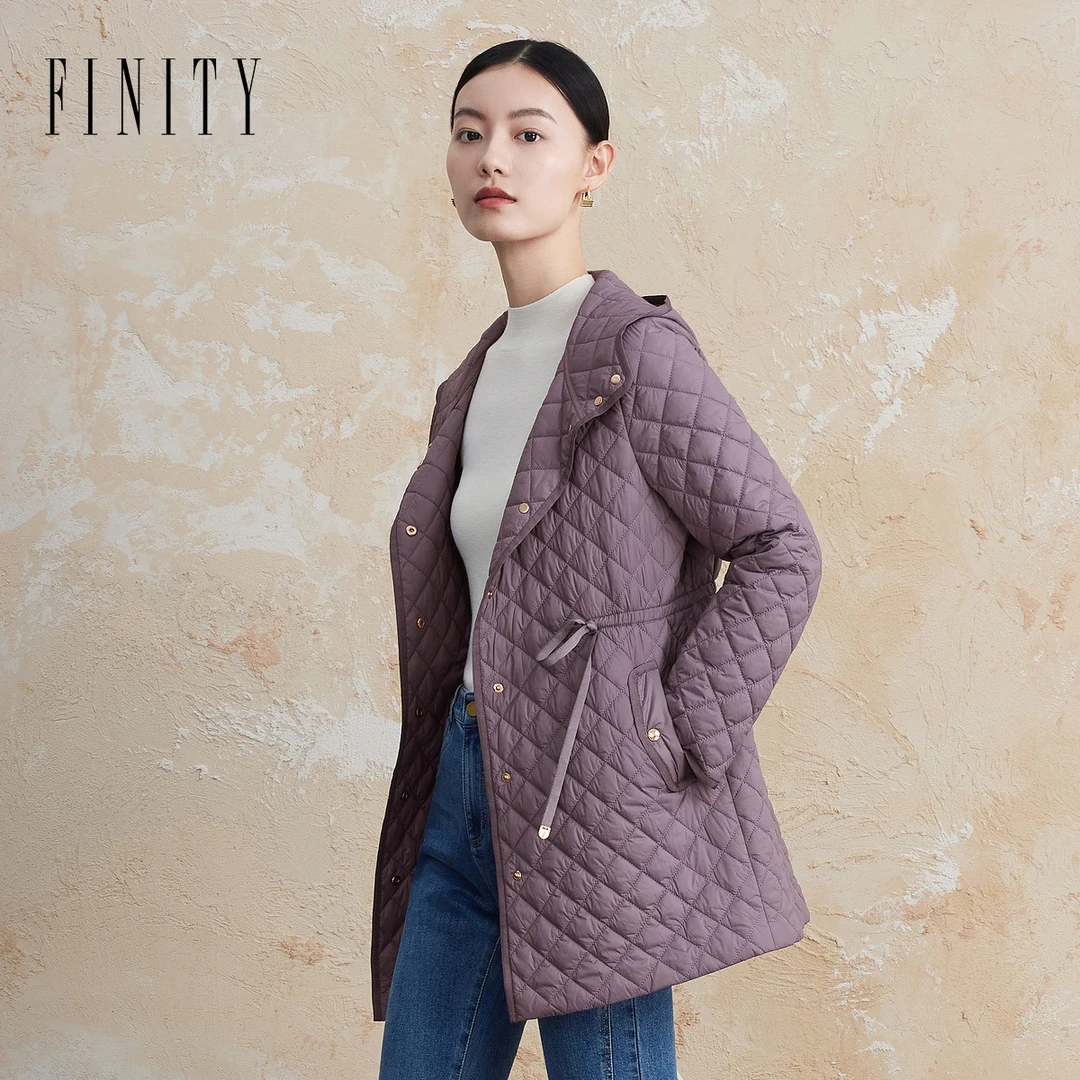 FINITY菲妮迪新款时尚连帽百搭加厚菱格休闲气质年新款棉衣女时尚