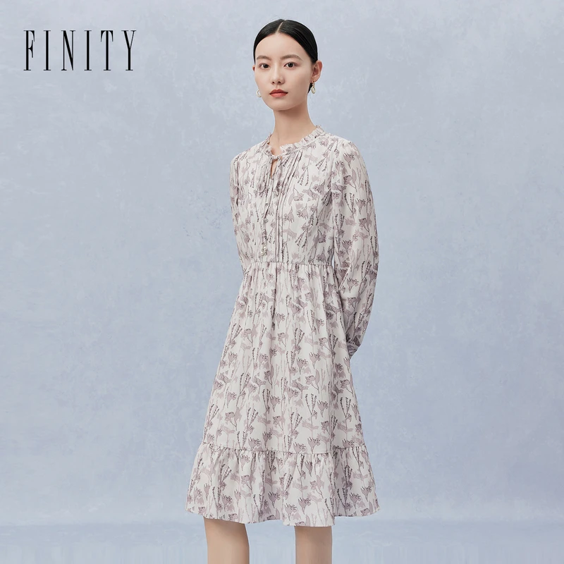 【小水专属】FINITY 新款碎花长袖复古收腰优雅连衣裙 F21XCB06L6