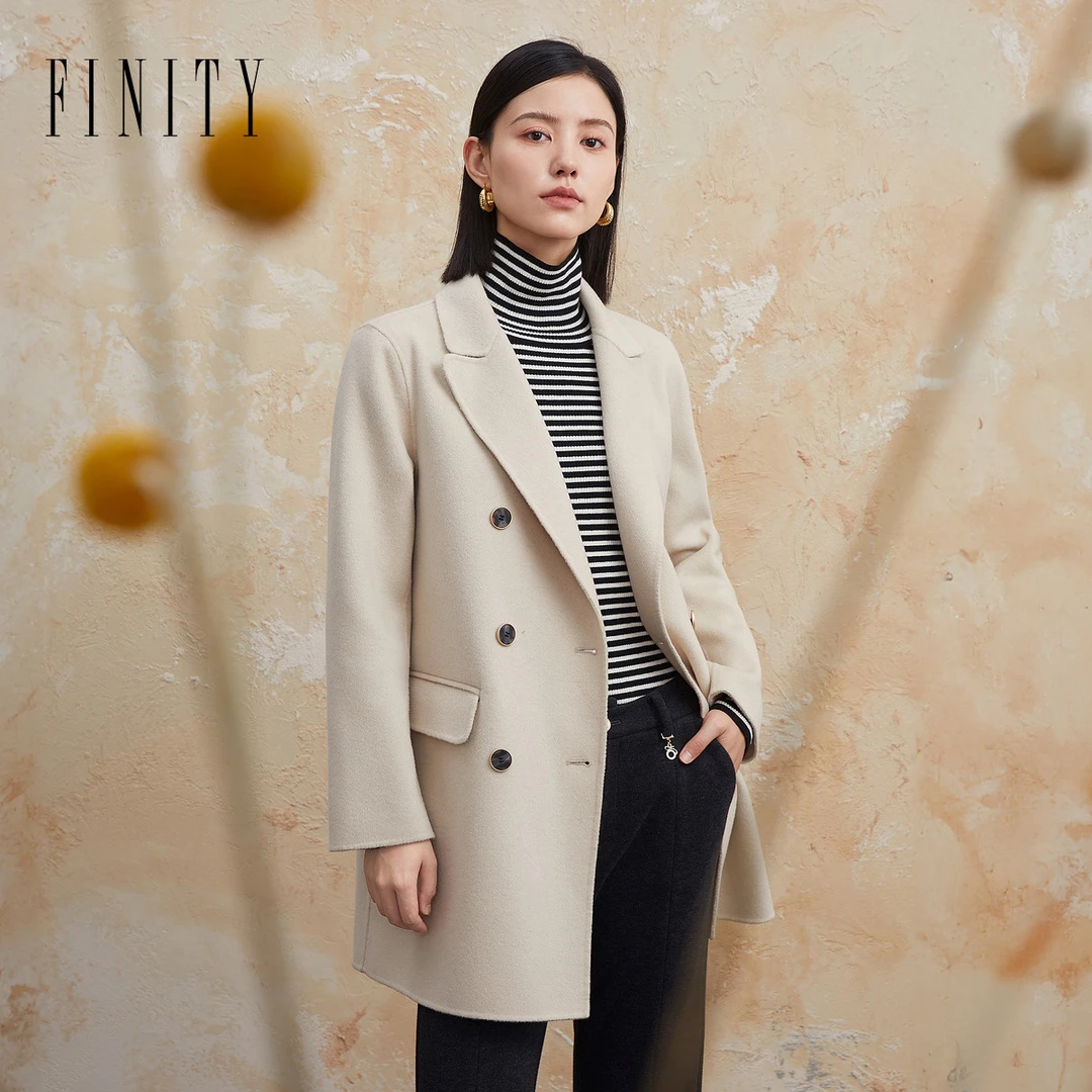 FINITY 新款毛呢外套中长款时尚休闲双面呢冬季气质 F21W8D24D3
