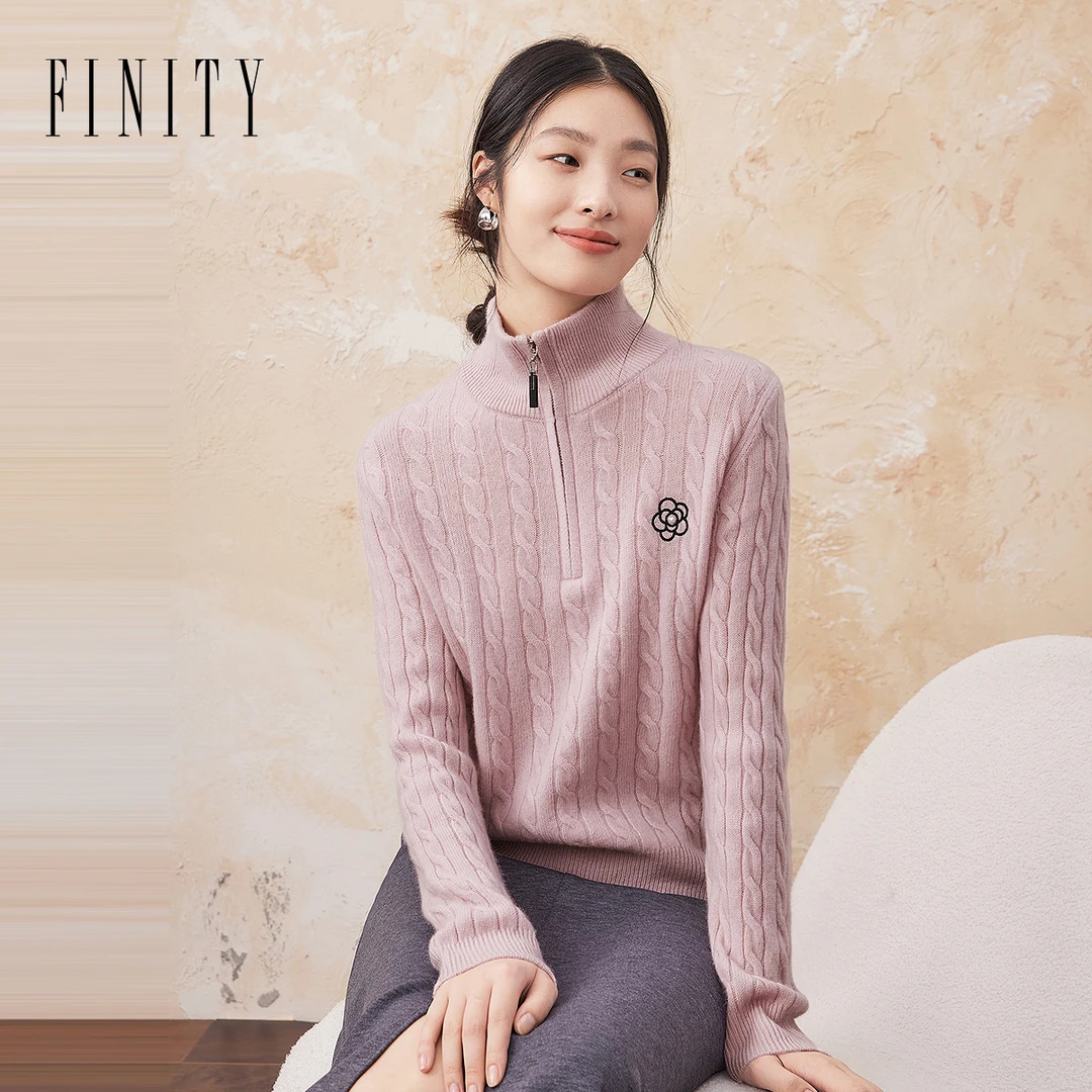 FINITY羊毛衫长袖针织时尚休闲女士半高领秋冬立领连帽修身保暖