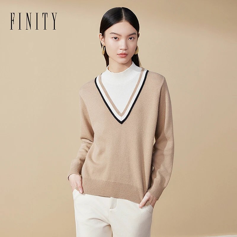 【籽言专属】FINITY 新款休闲时尚百搭打底拼接针织衫 F21X9C03S5