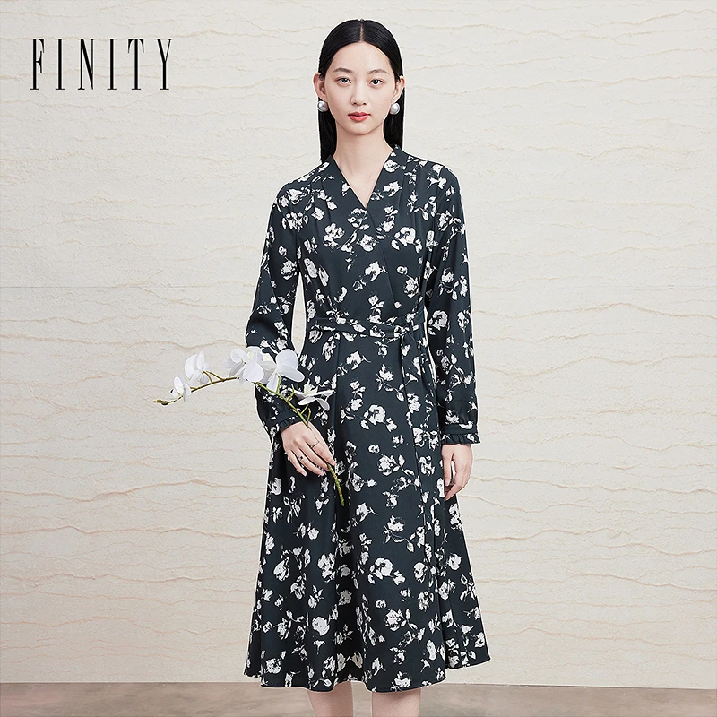 【力力淘专属】FINITY 新品连衣裙气质时尚复古法式收腰 F21X7B14L6