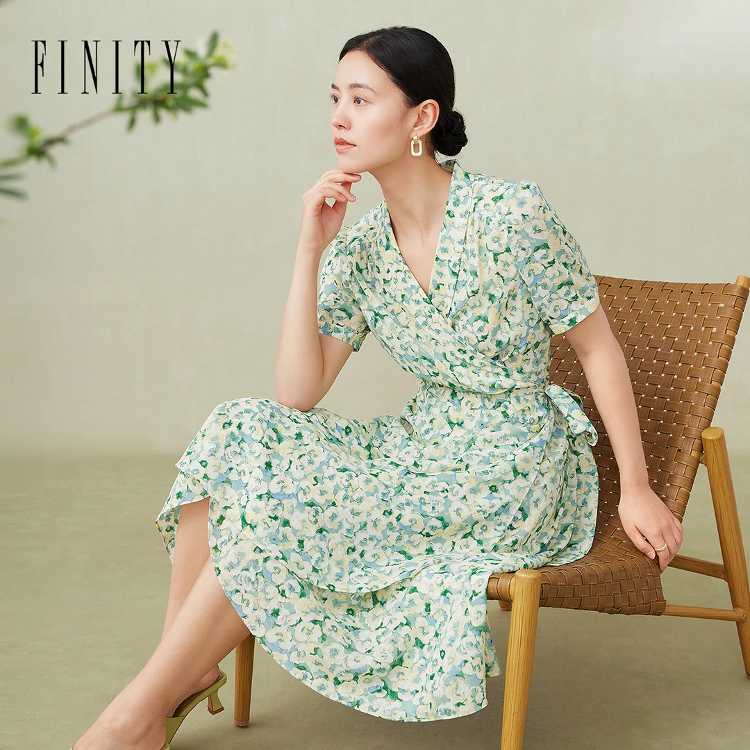 【小水专属】FINITY 新款连衣裙碎花气质复古法式收腰 F21X4E09L3