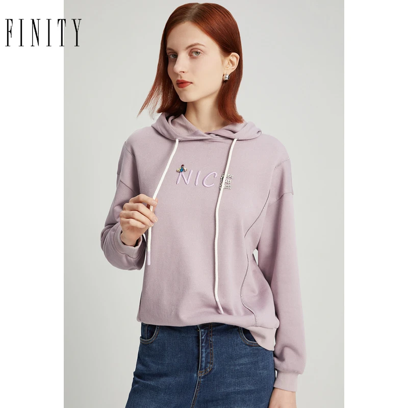 FINITY2022年秋季新款卫衣女连帽休闲套头时尚印花百搭F21V8B11E2